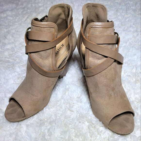 Justfab Roxii Taupe Open Toe Harness Bootie - Picture 9 of 12